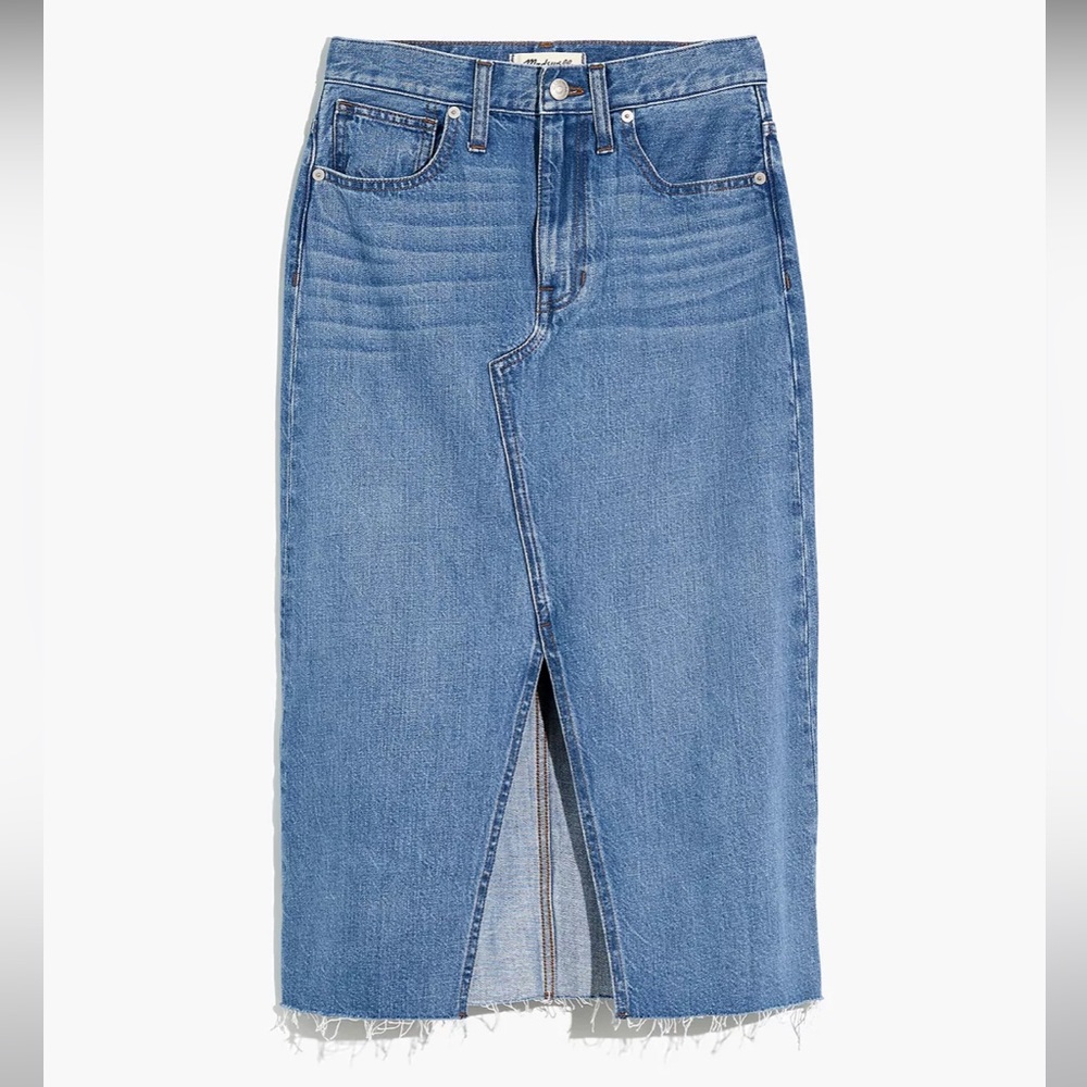 Madewell Rigid Denim A-Line Midi Skirt in Carrick Wash